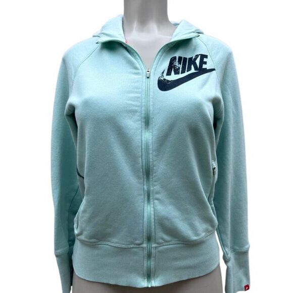 Nike Hoodie Anorak Sweatshirt Youth Girls Large Seafoam Green Full Zip Thumbhole - Picture 2 of 12